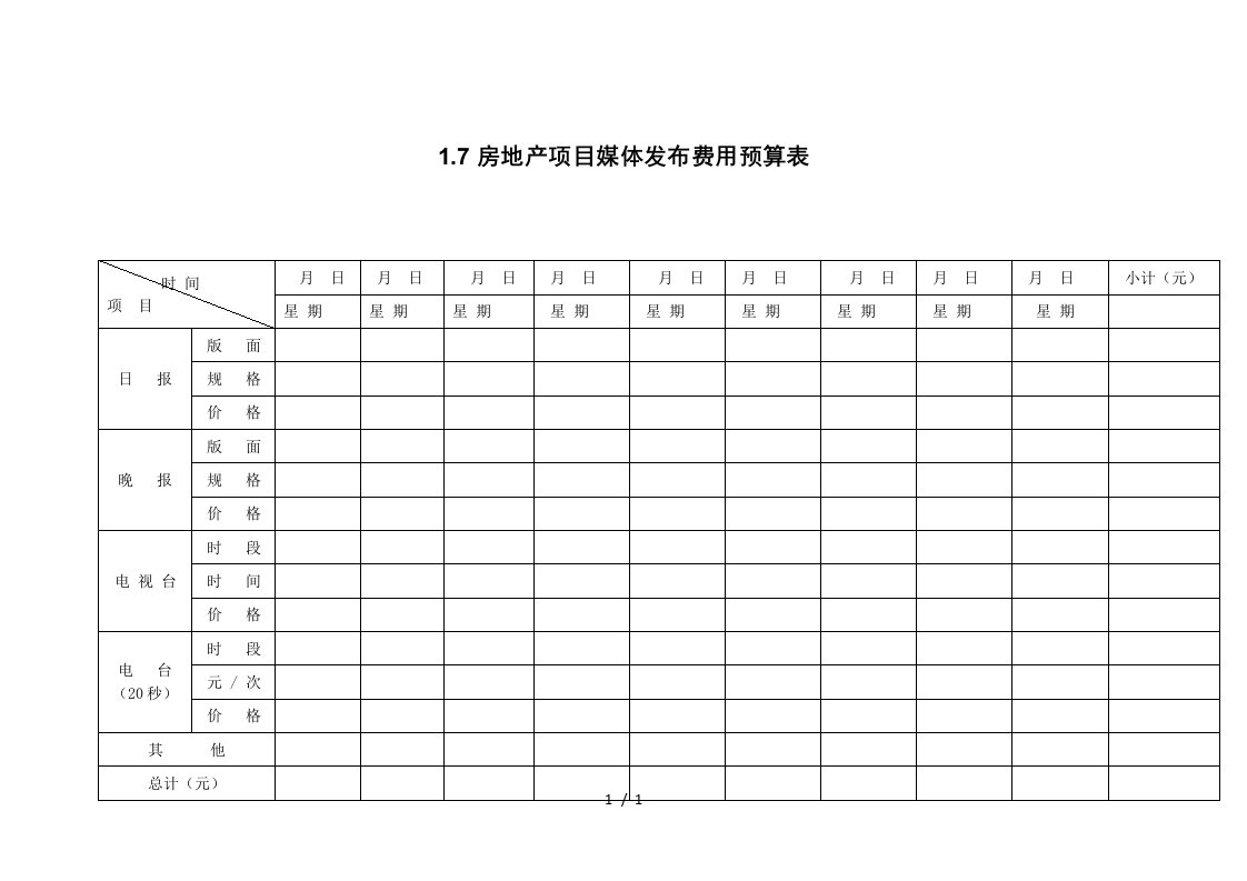 1.7房地产项目媒体发布费用预算表