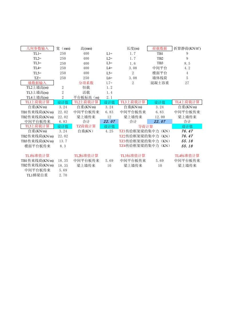 工程制度与表格-免费工程实用表格楼梯荷载导算