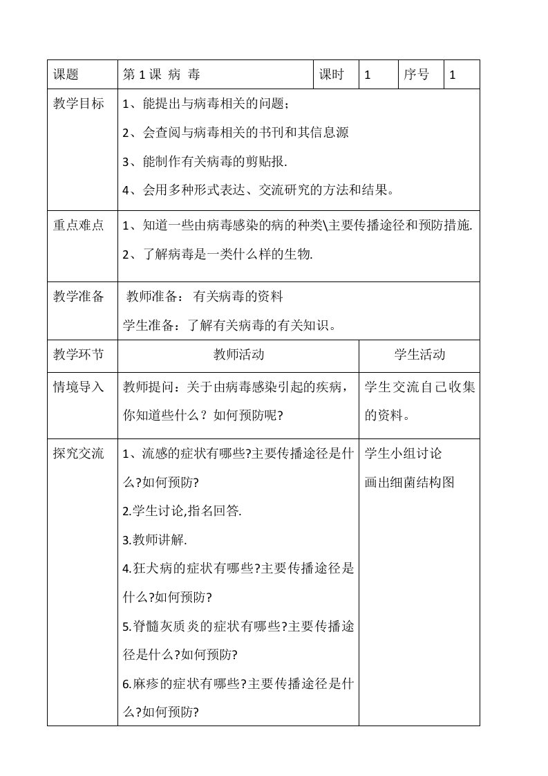 青岛版小学科学六年级上册精品教案