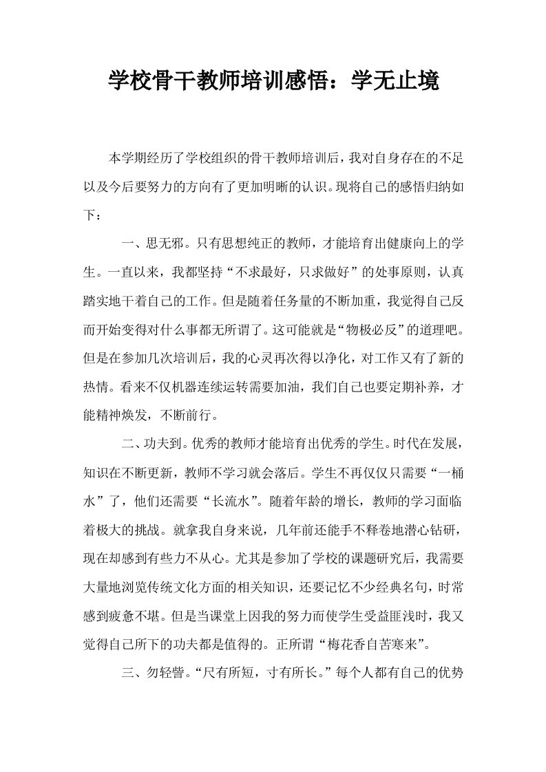 学校骨干教师培训感悟学无止境