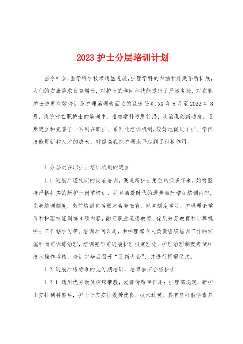 2023护士分层培训计划