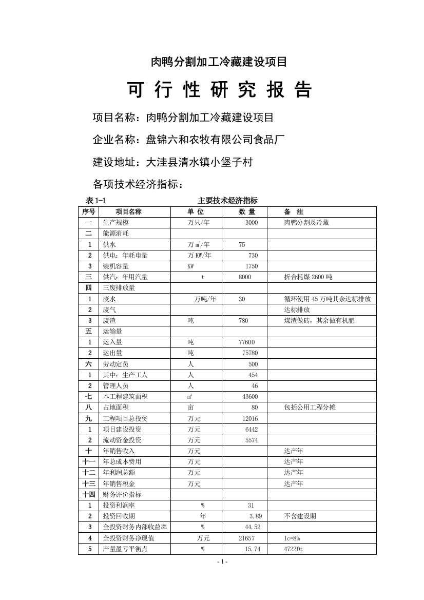 肉鸭宰杀加工可行性策划书