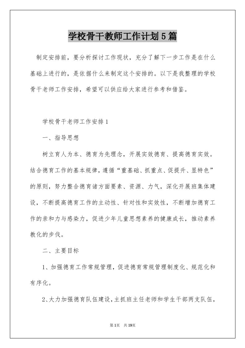 学校骨干教师工作计划5篇