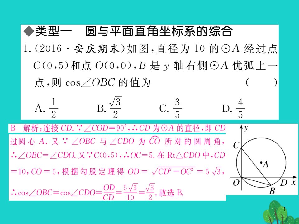 九年级数学下册-考点综合专题-圆与其他知识的综合习题ppt课件-(新版)沪科版