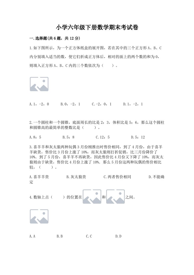 小学六年级下册数学期末考试卷附参考答案（轻巧夺冠）