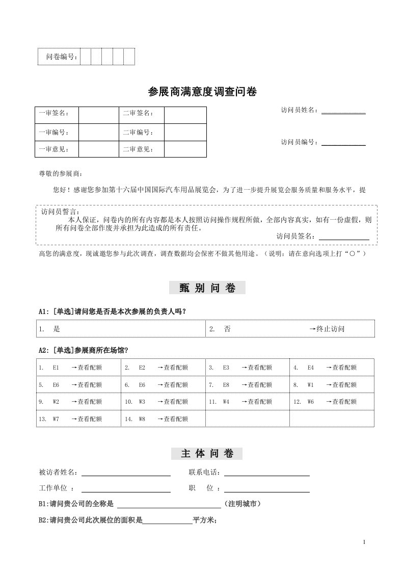 参展商及顾客满意度问卷调查表