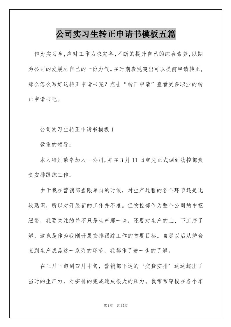 公司实习生转正申请书模板五篇