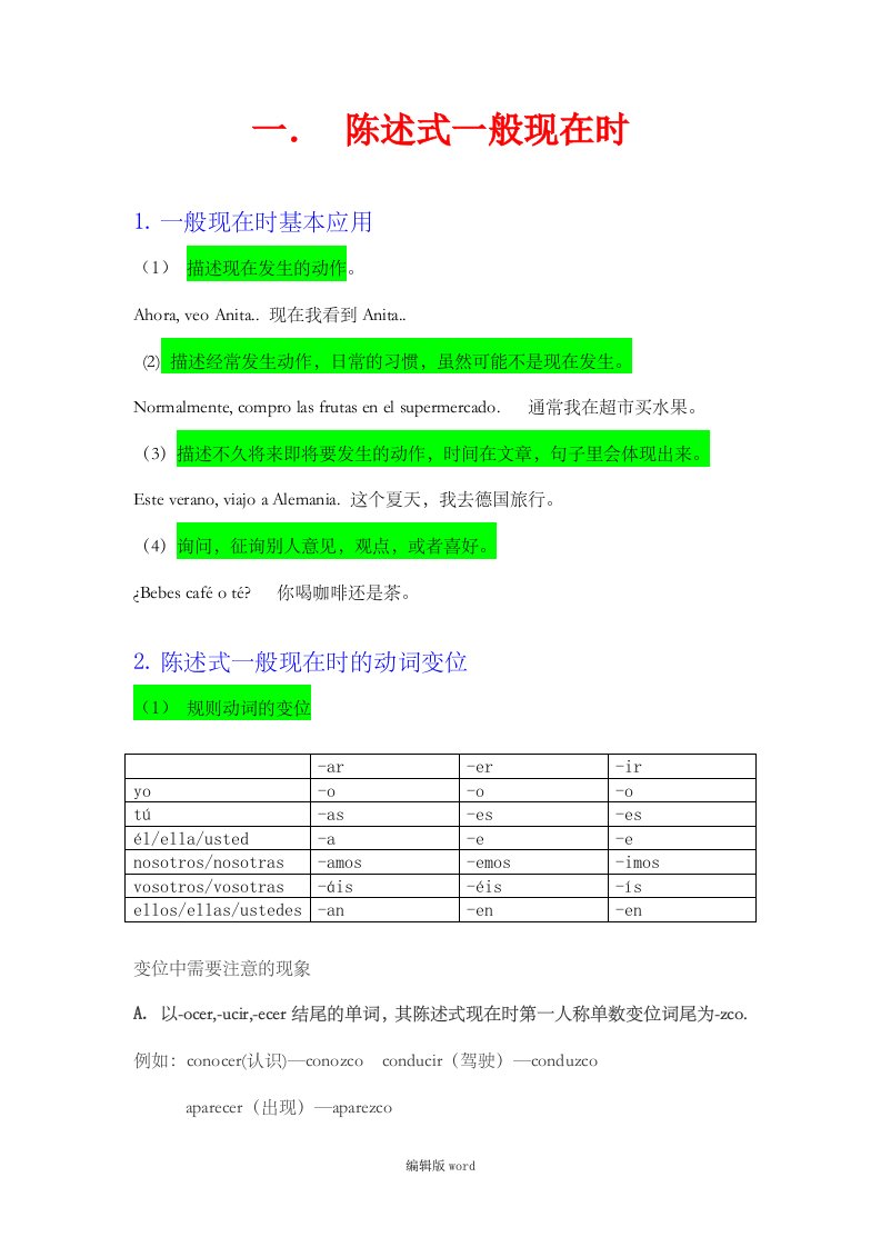 西班牙语时态总结(a1-a2)