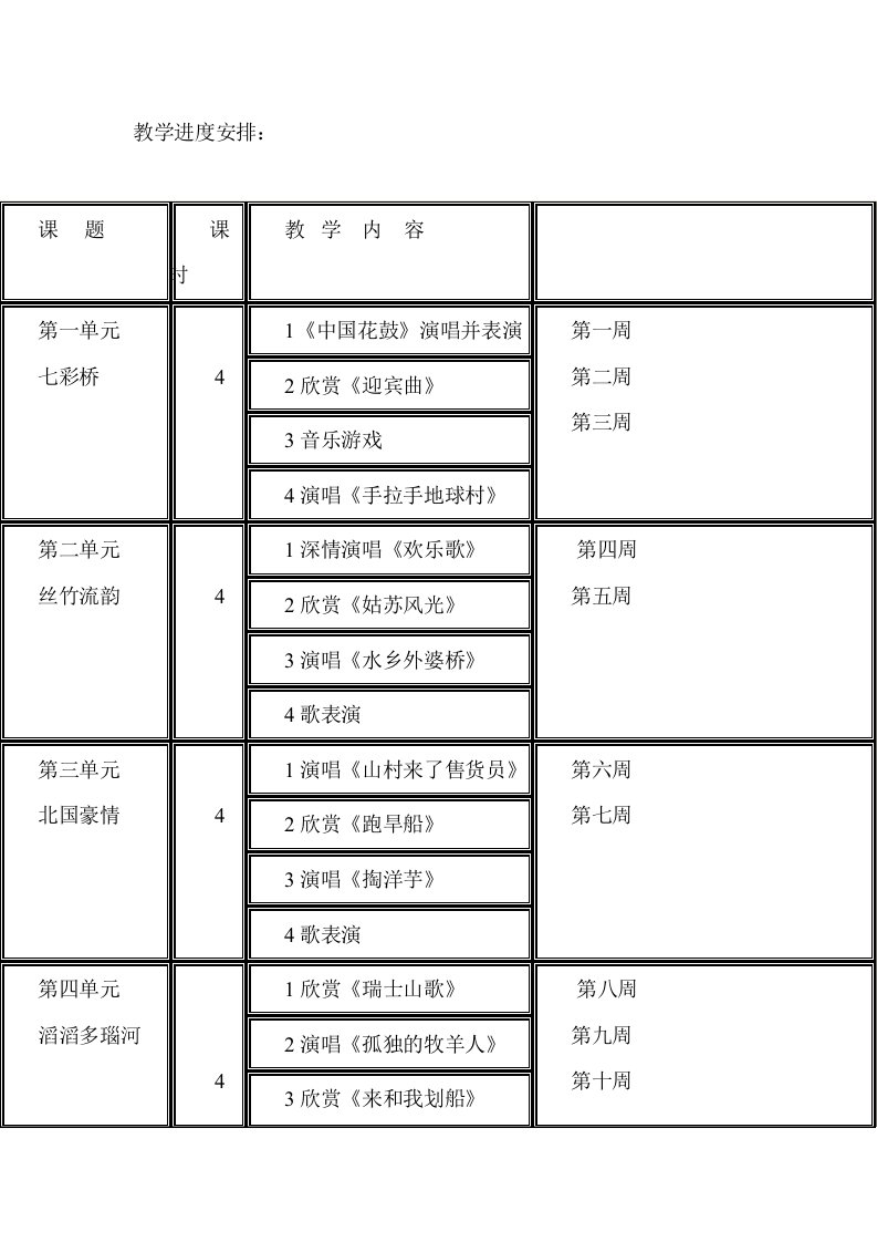 苏教版六年级上册音乐教学计划进度表