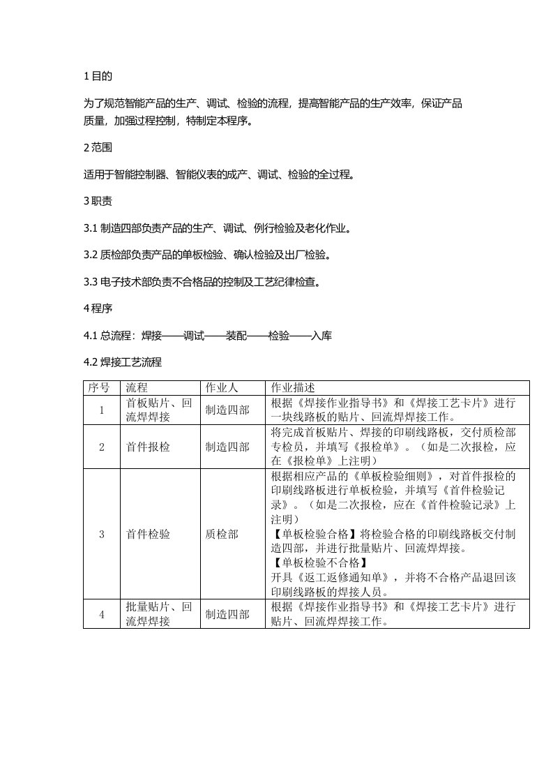 智能产品生产工艺流程