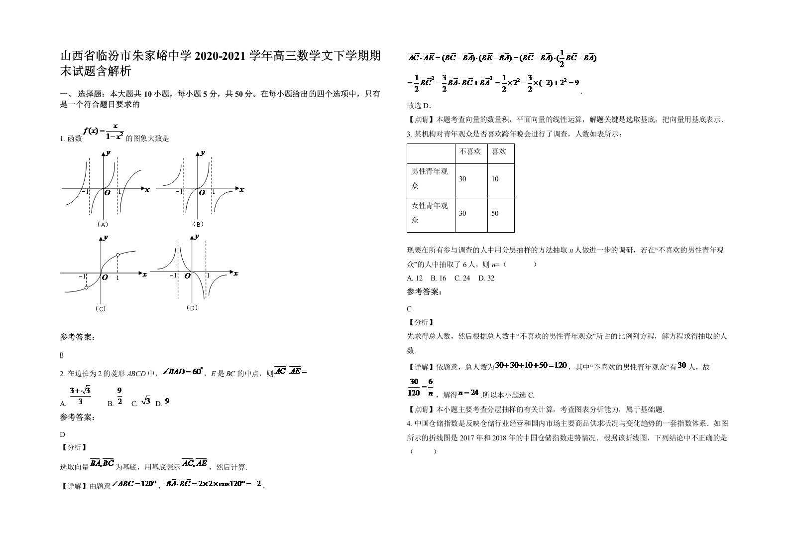 山西省临汾市朱家峪中学2020-2021学年高三数学文下学期期末试题含解析