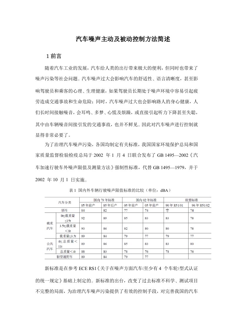 汽车噪声主动及被动控制方法简述