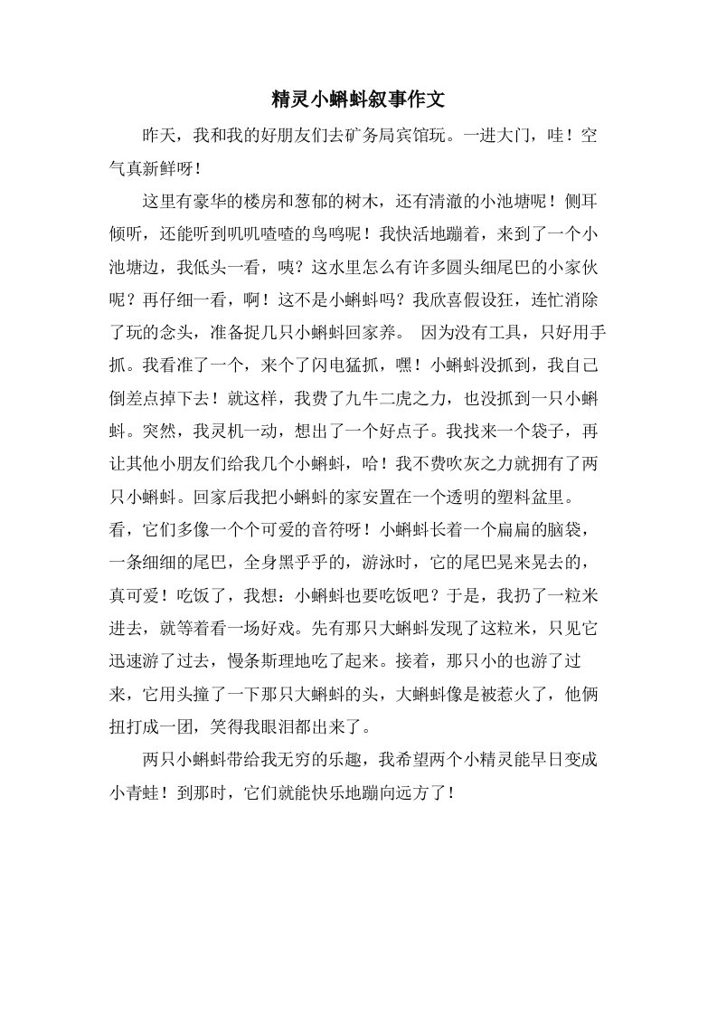 精灵小蝌蚪叙事作文