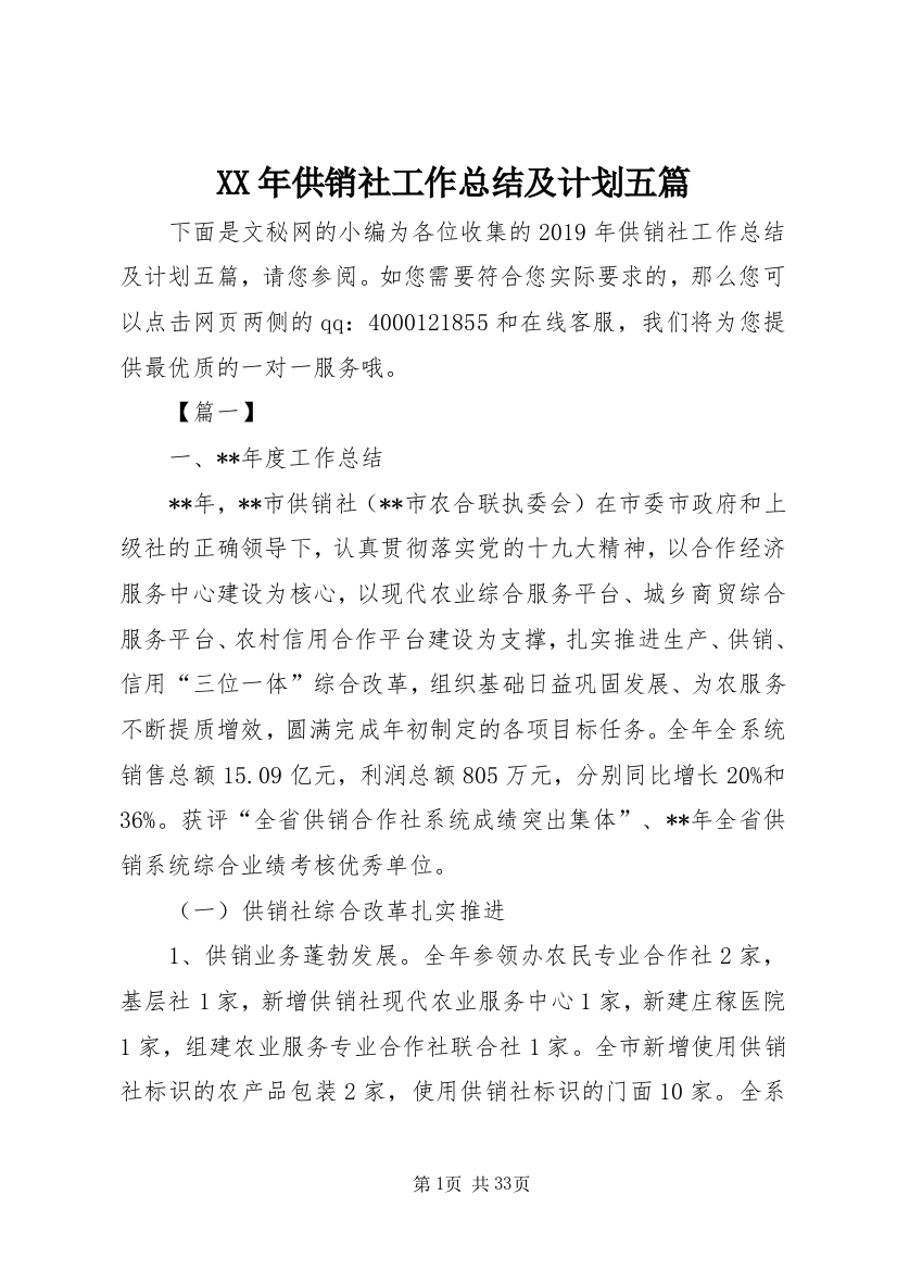 某年供销社工作总结及计划五篇