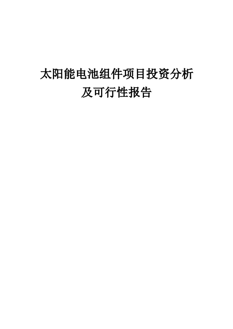 2024年太阳能电池组件项目投资分析及可行性报告