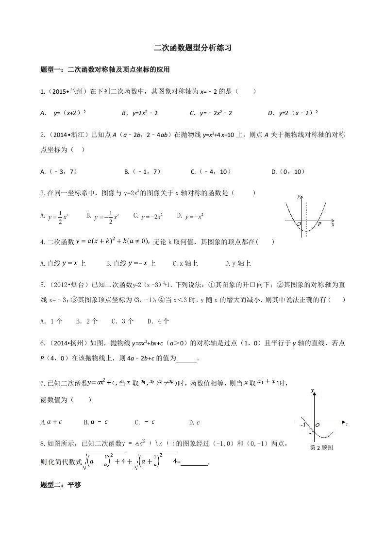 二次函数中考复习题型分类练习资料