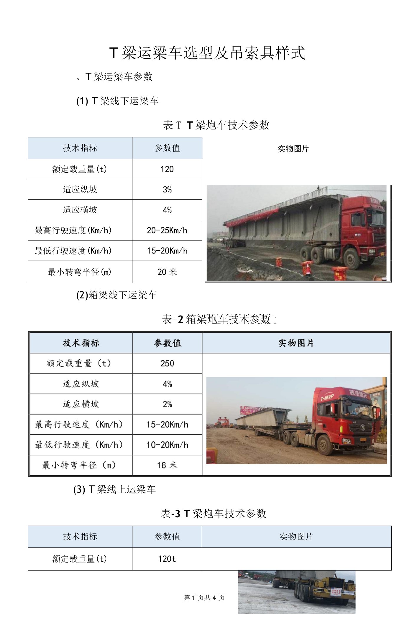 T梁运梁车选型及吊索具样式