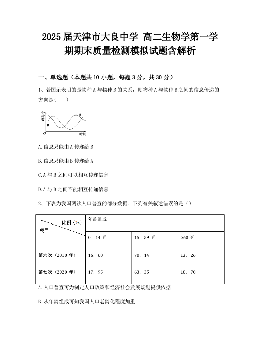 2025届天津市大良中学