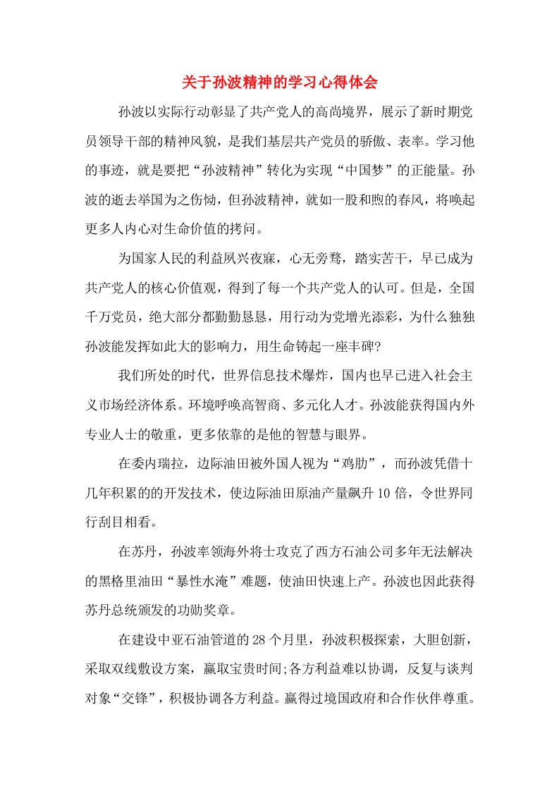 关于孙波精神的学习心得体会