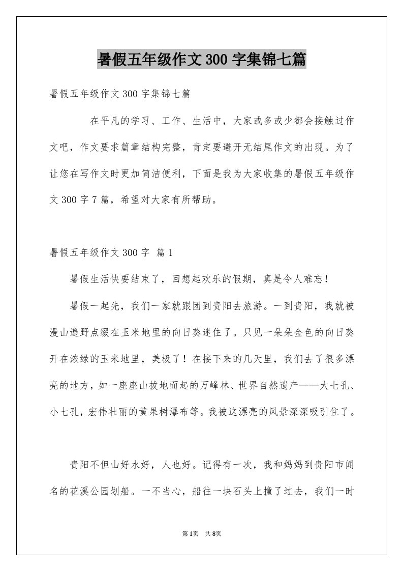 暑假五年级作文300字集锦七篇