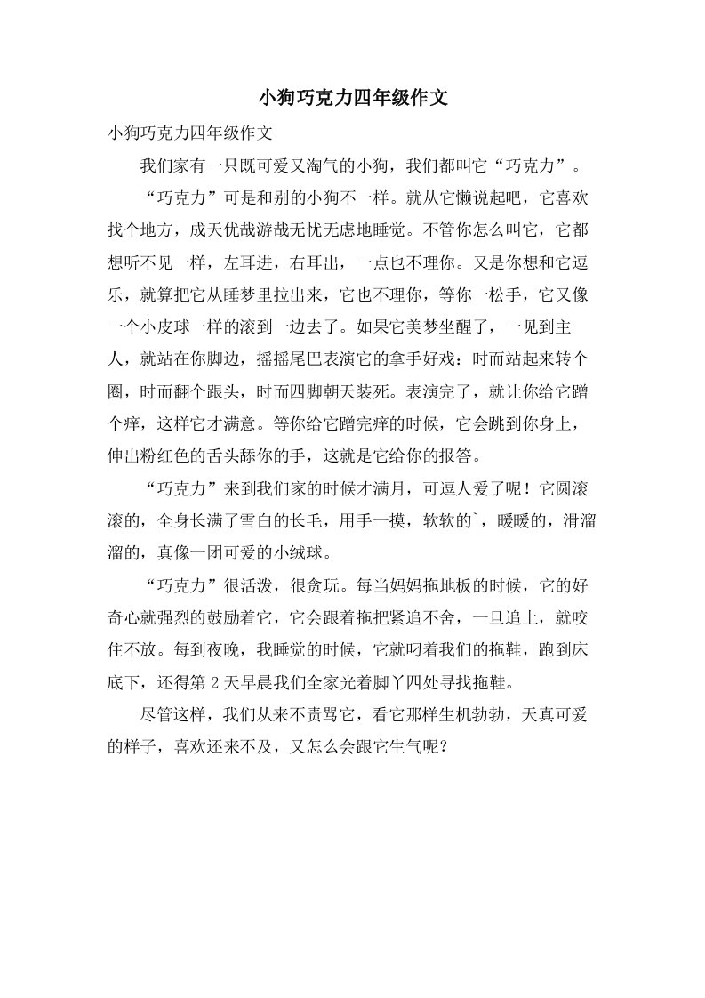 小狗巧克力四年级作文