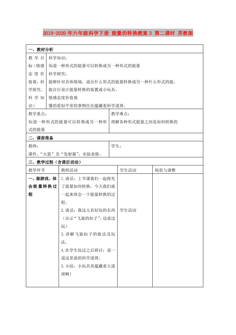 2019-2020年六年级科学下册