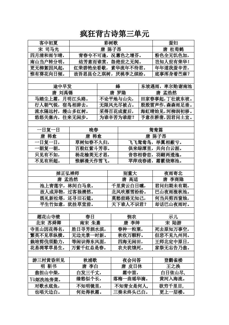 疯狂背古诗第三单元(41-60)