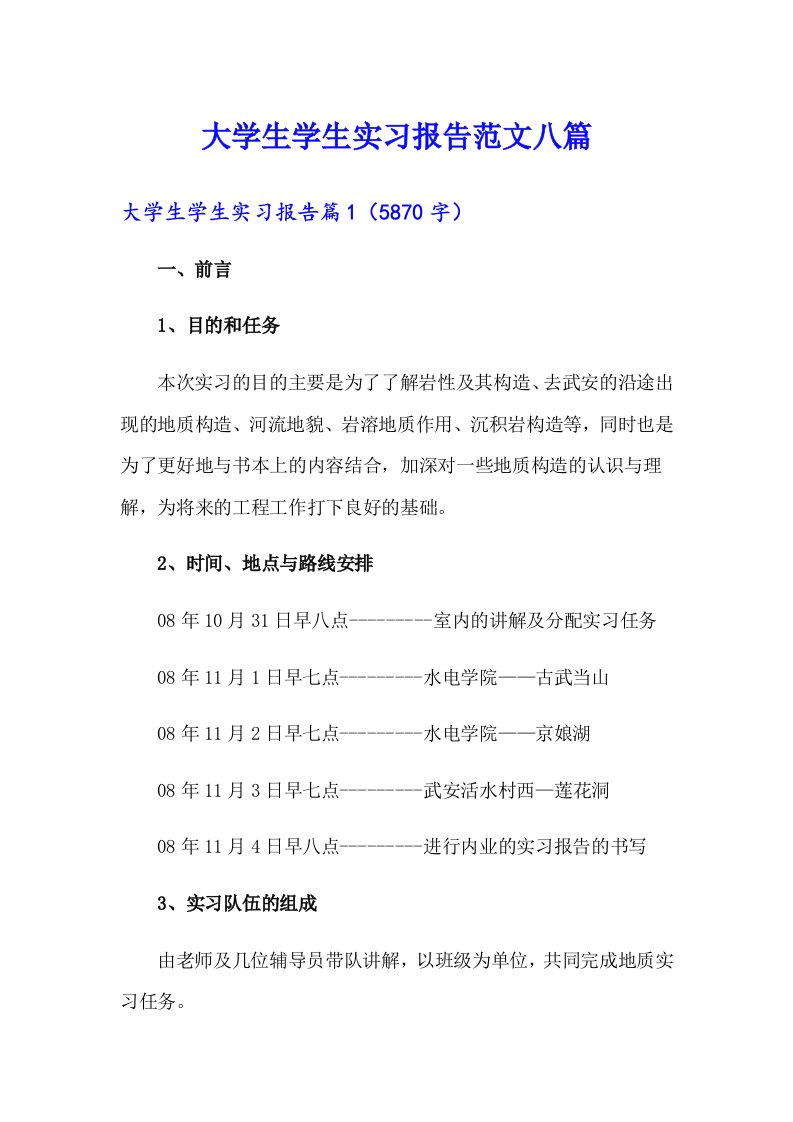 （精选）大学生学生实习报告范文八篇