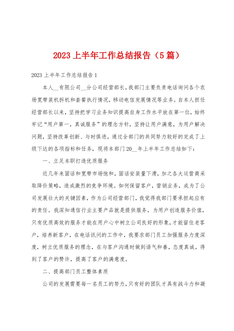 2023上半年工作总结报告（5篇）