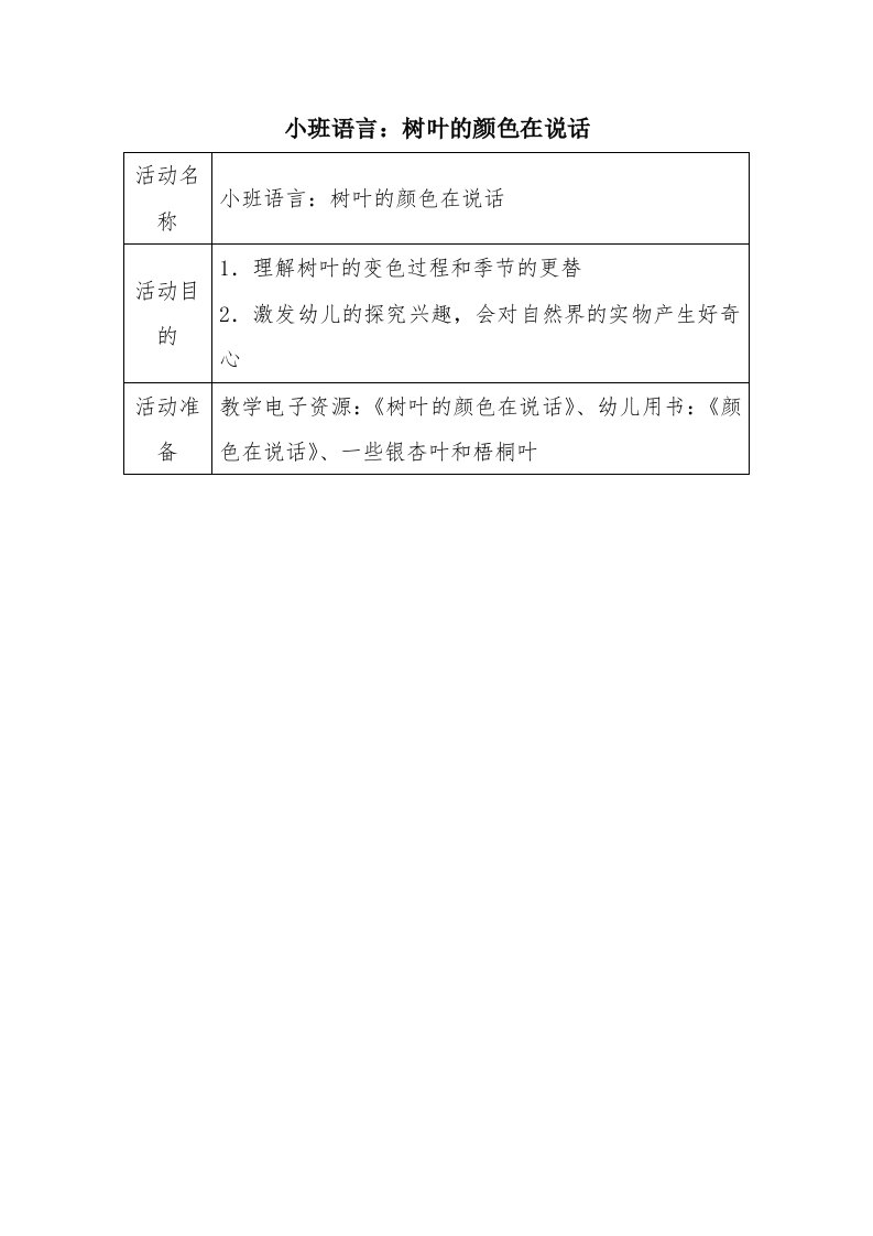 小班语言：树叶的颜色在说话