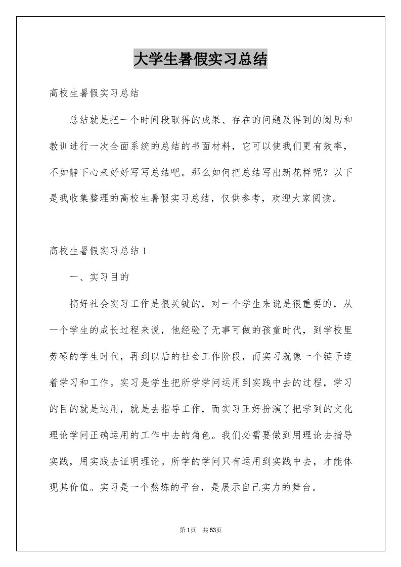 大学生暑假实习总结例文0