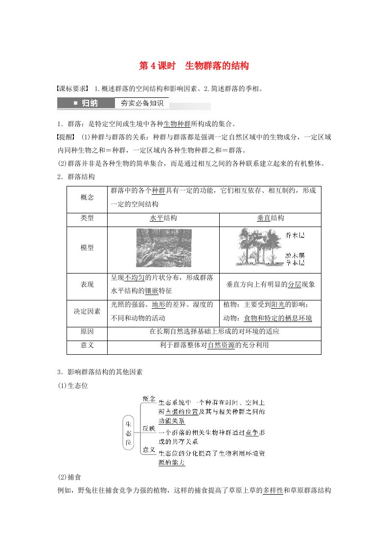 2024届高考生物一轮复习教案第九单元生物与环境第4课时生物群落的结构苏教版