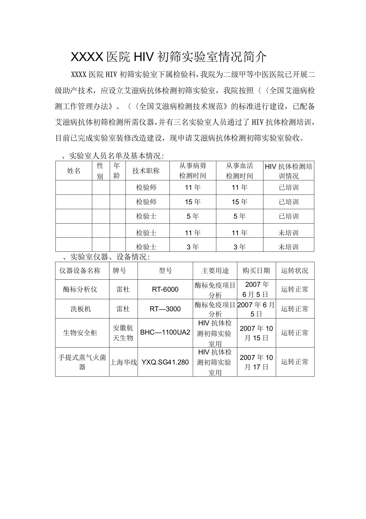 HIV初筛实验室情况简介