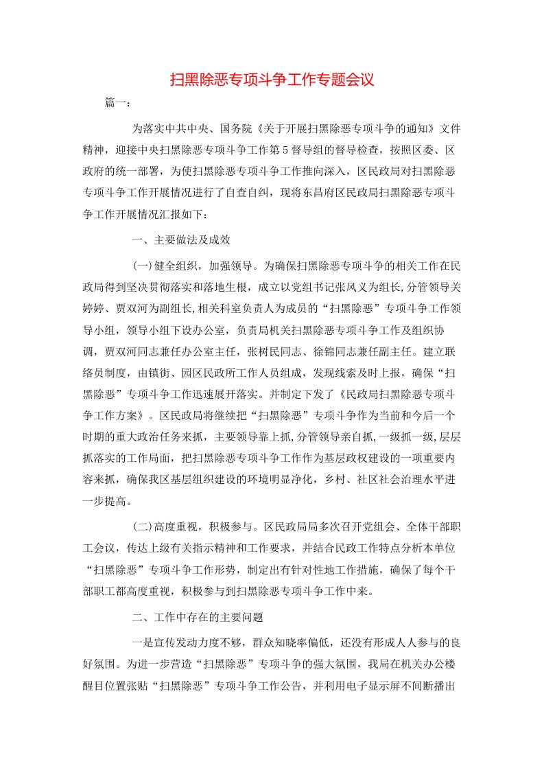 扫黑除恶专项斗争工作专题会议