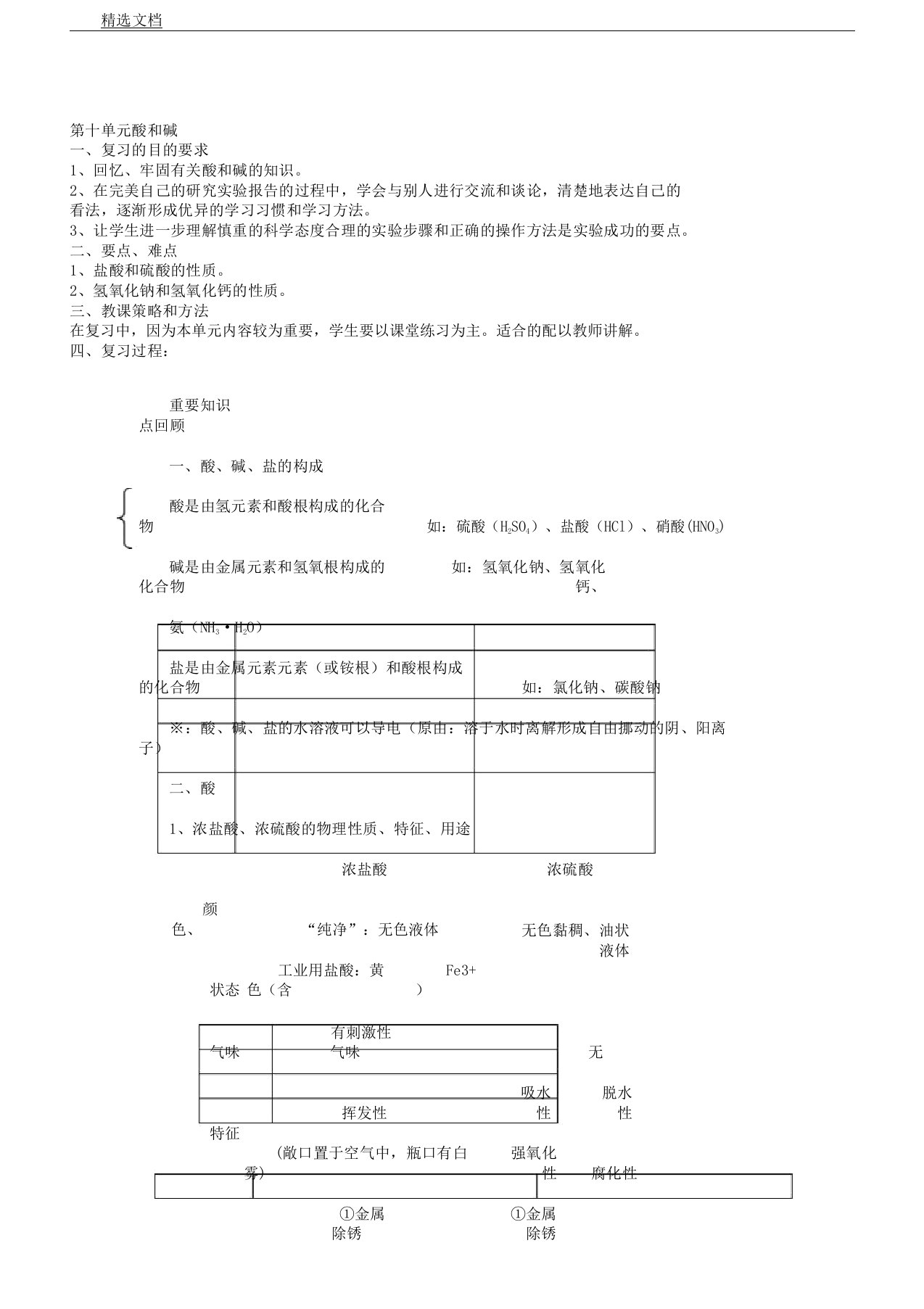 人教版九年级教学化学下册第十单元总结复习计划教案