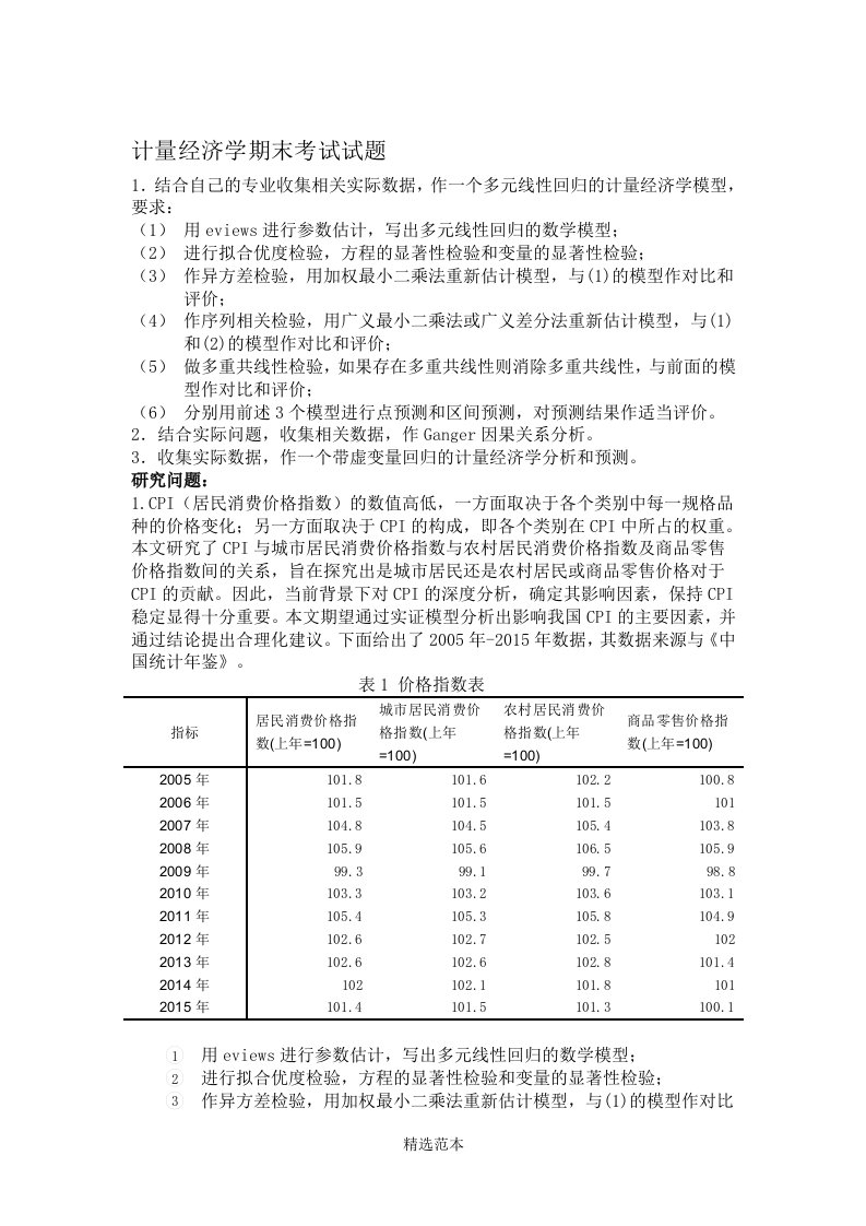 计量经济学报告