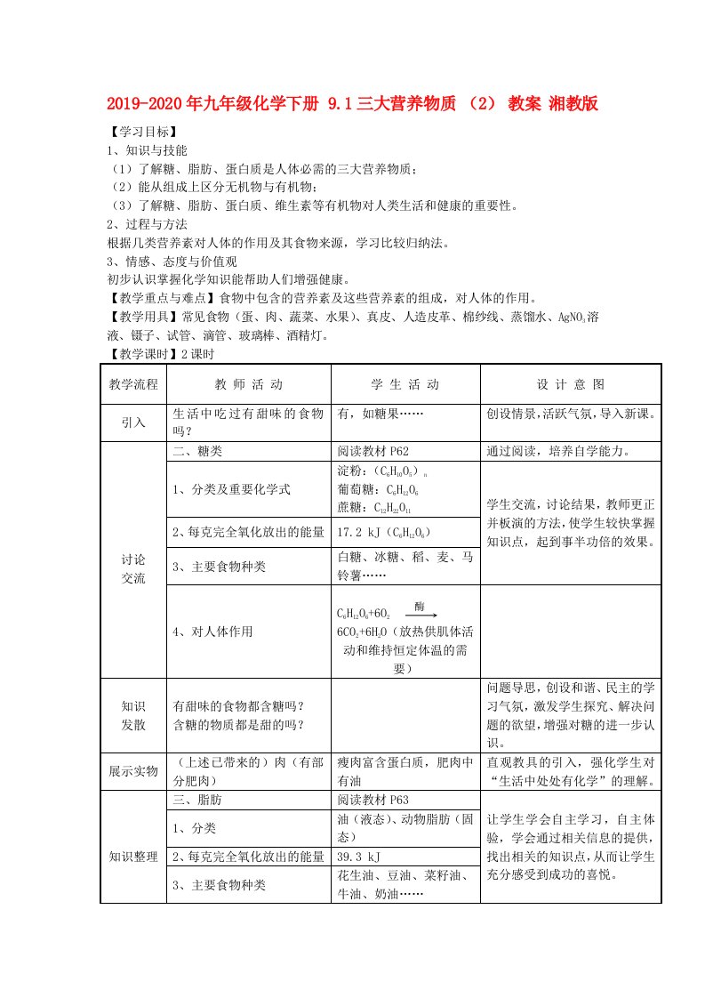 2019-2020年九年级化学下册