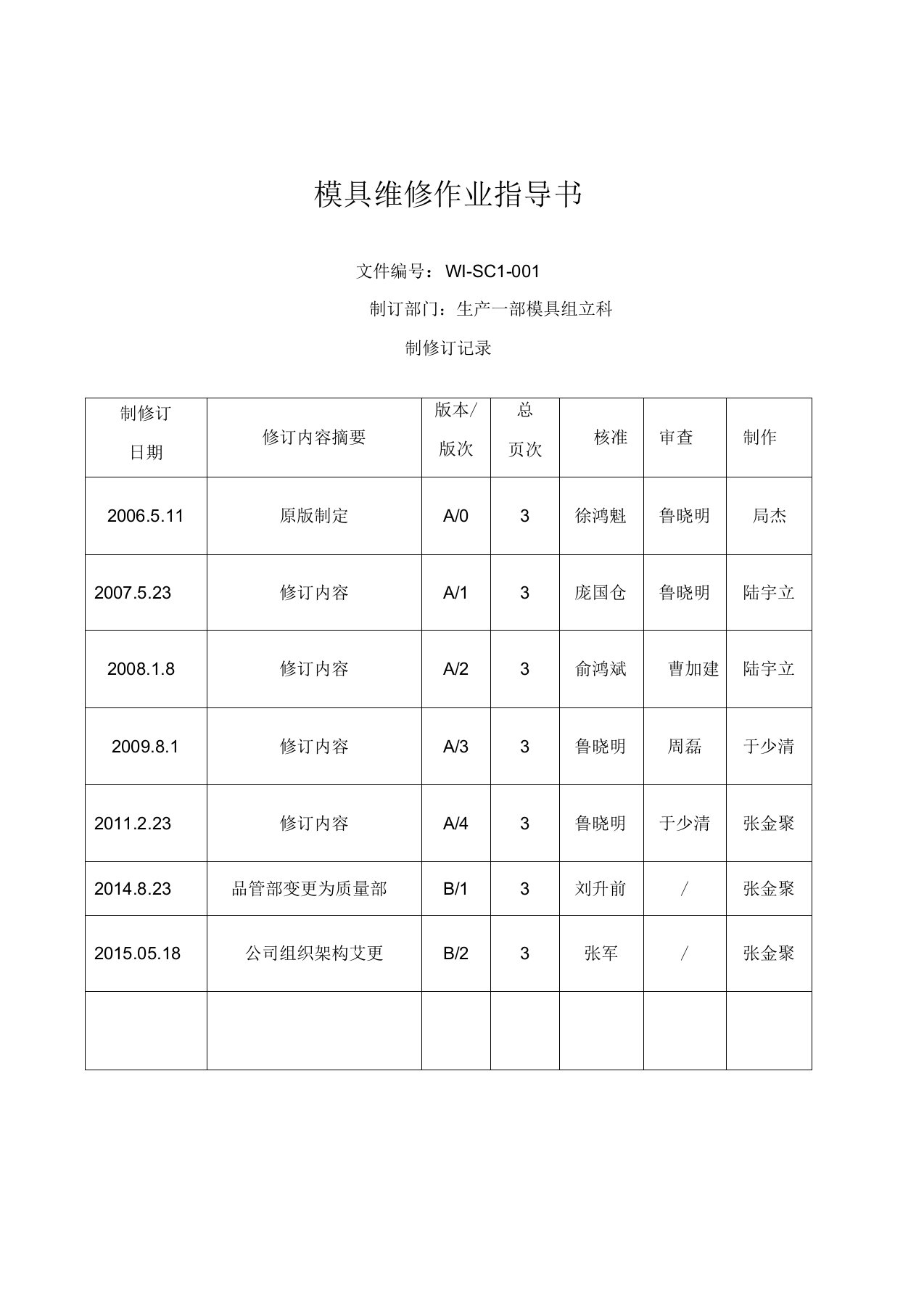 模具维修作业指导书