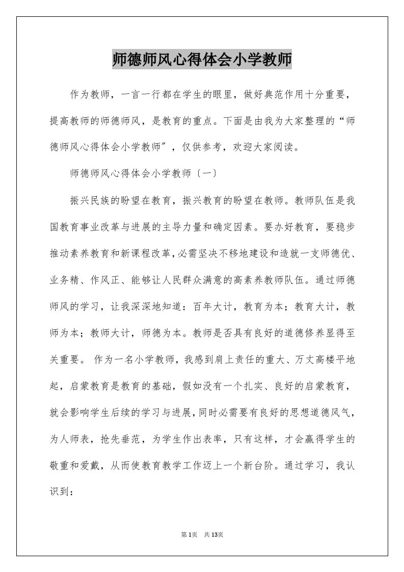 师德师风心得体会小学教师