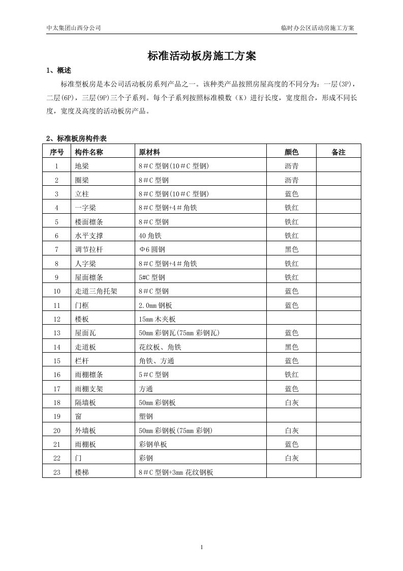 标准活动板房施工方案