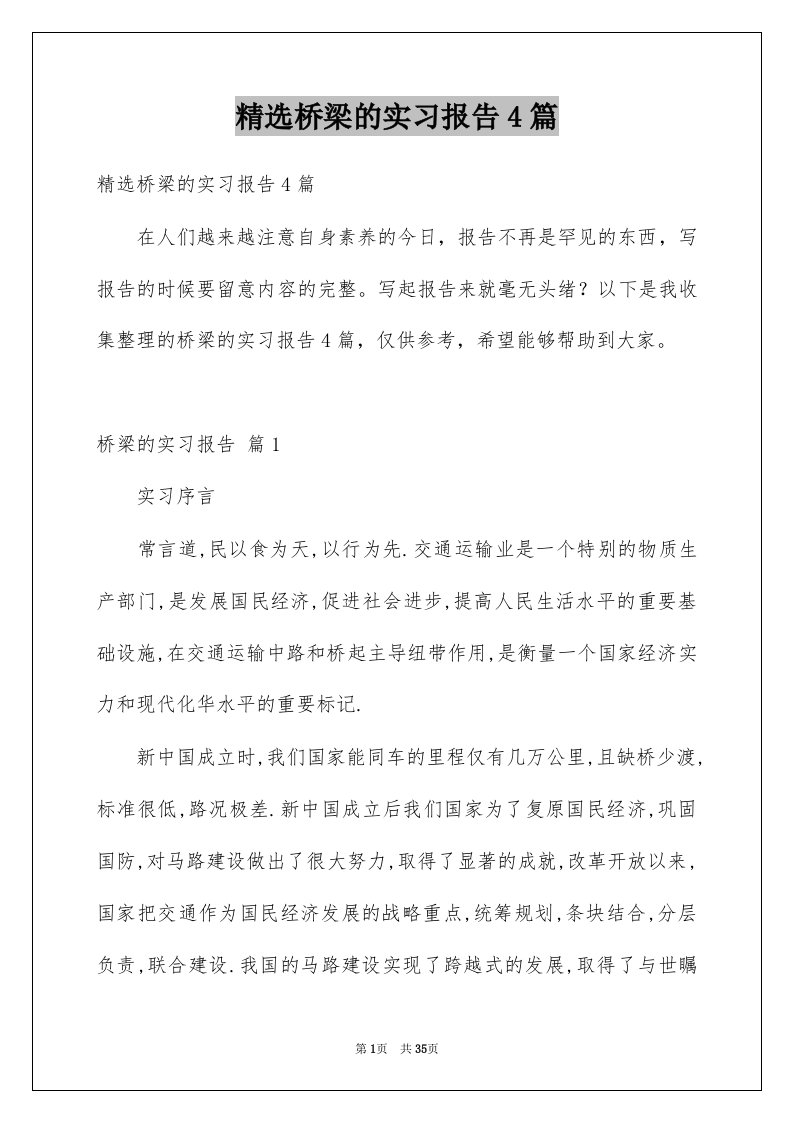 桥梁的实习报告4篇例文