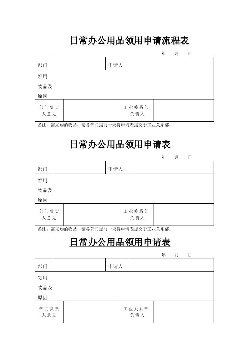 流程管理-日常办公用品领用申请流程表