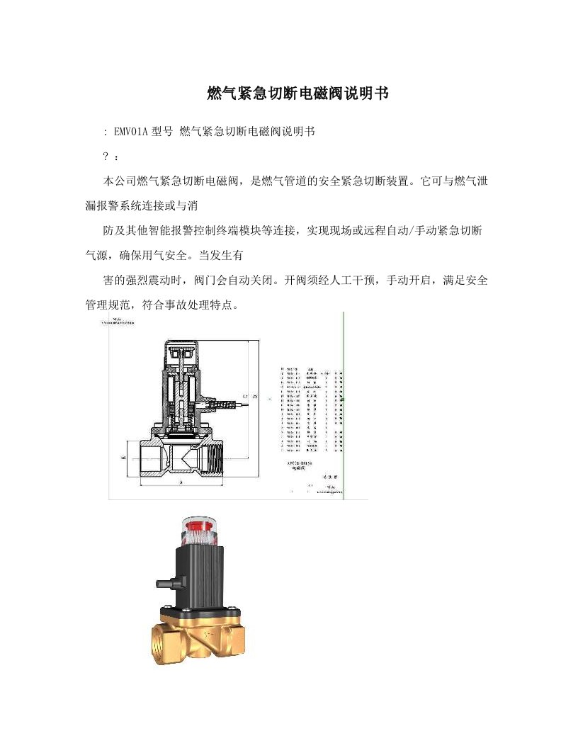 燃气紧急切断电磁阀说明书