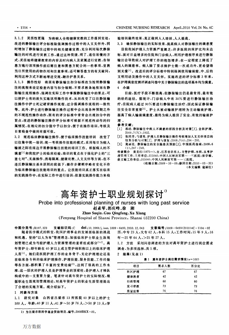 高年资护士职业规划探讨