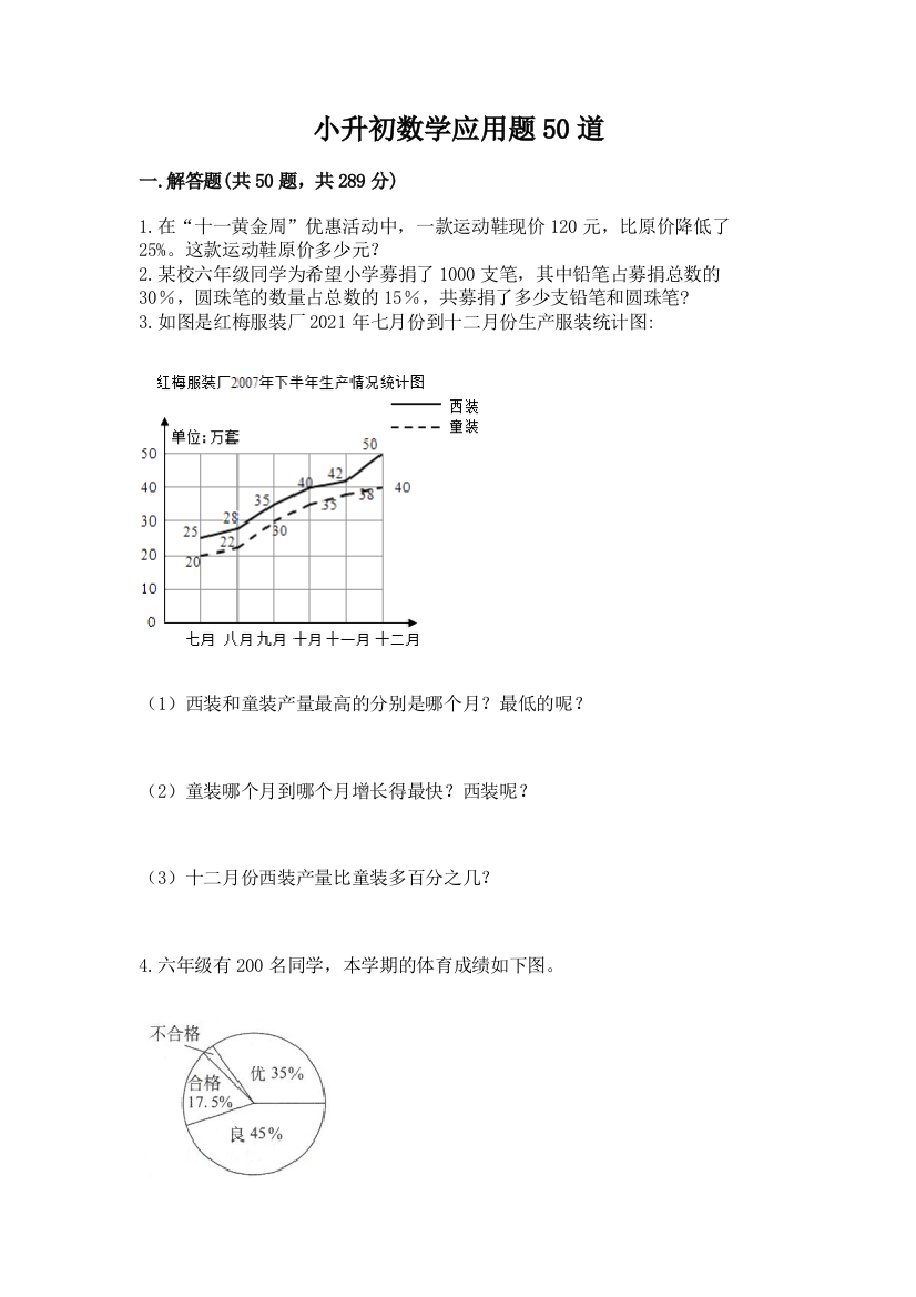 小升初数学应用题50道（典型题）word版