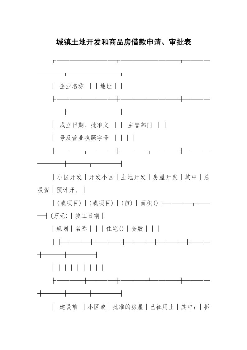 城镇土地开发和商品房借款申请、审批表_1