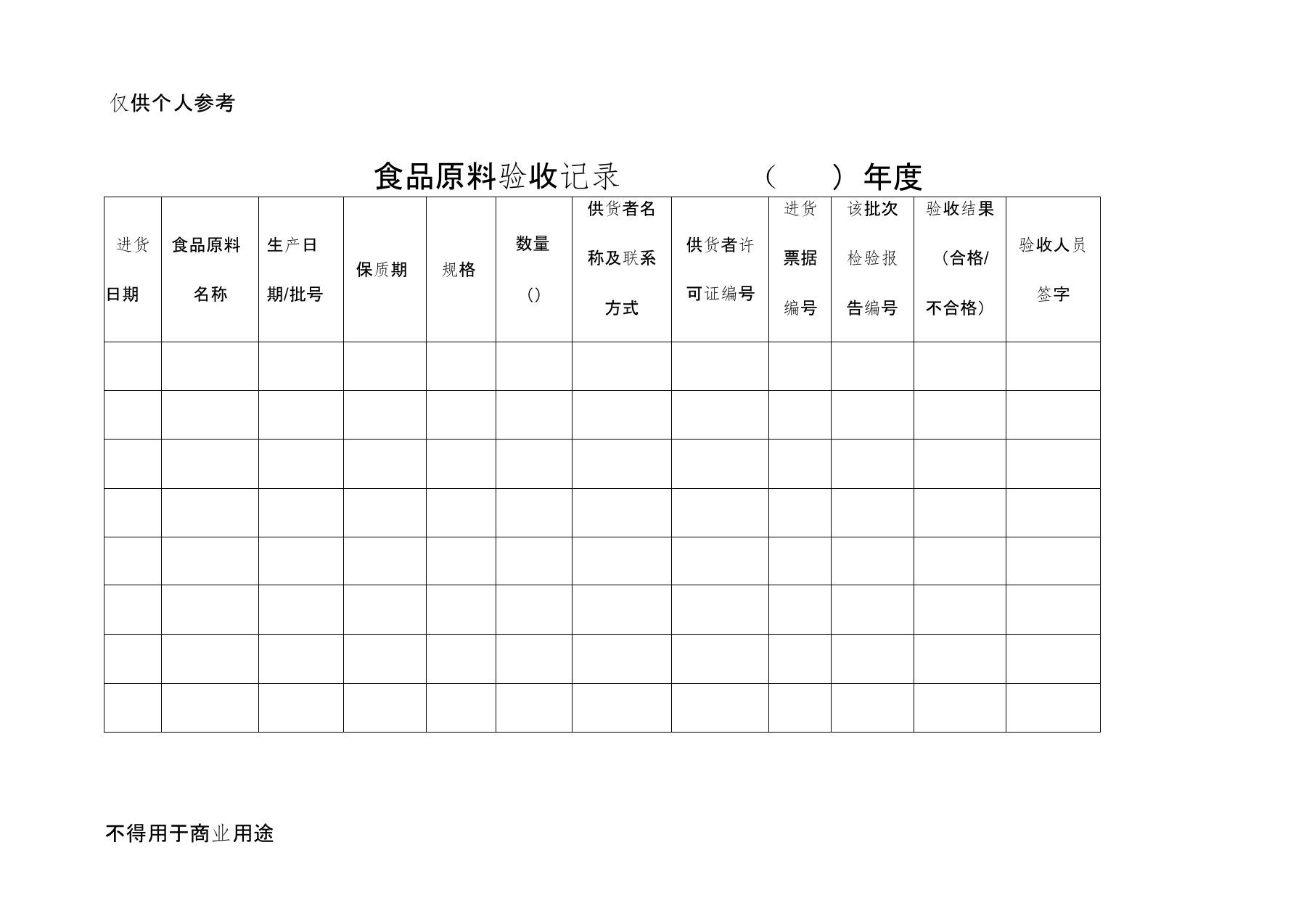 食品原料验收记录