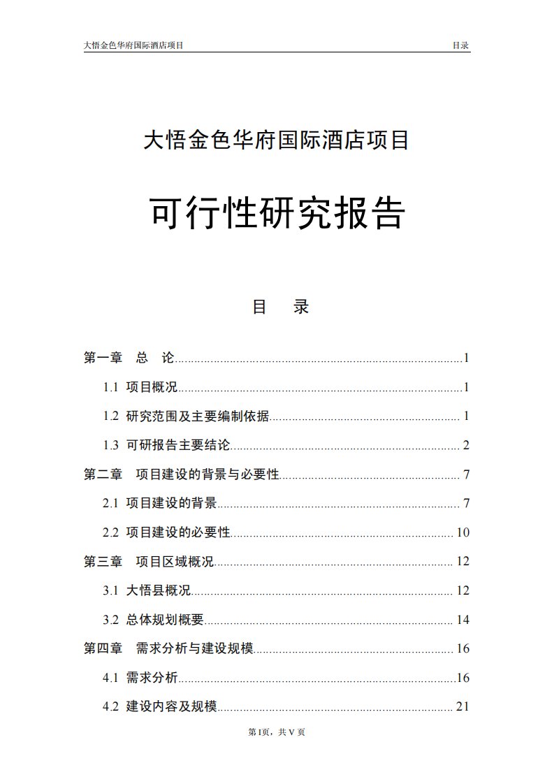 国际酒店项目可行性研究报告