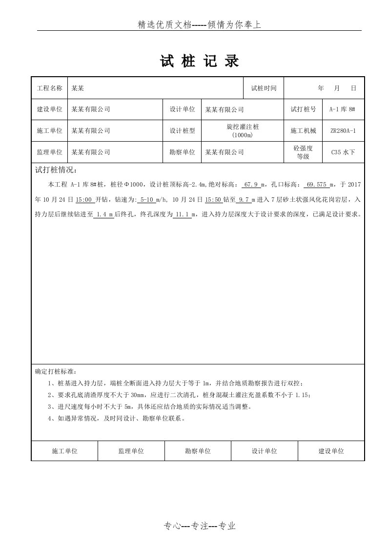 旋挖灌注桩试桩记录(共2页)