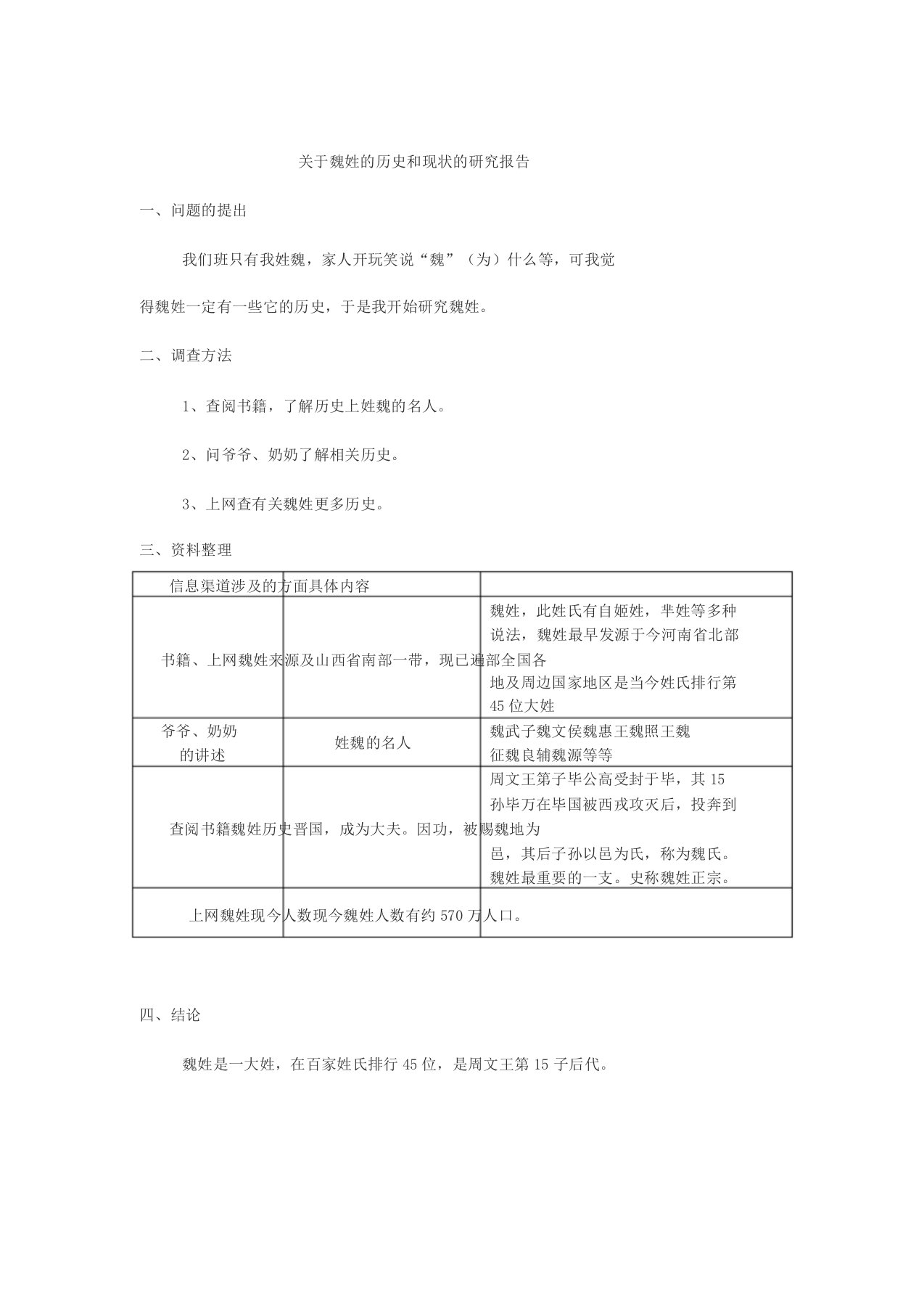 关于魏姓的历史和现状的研究报告